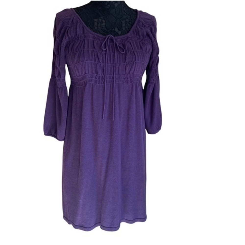 Max Studio Purple Cotton Knit Flowy Tunic Sweater Mini Babydoll Dress Me…